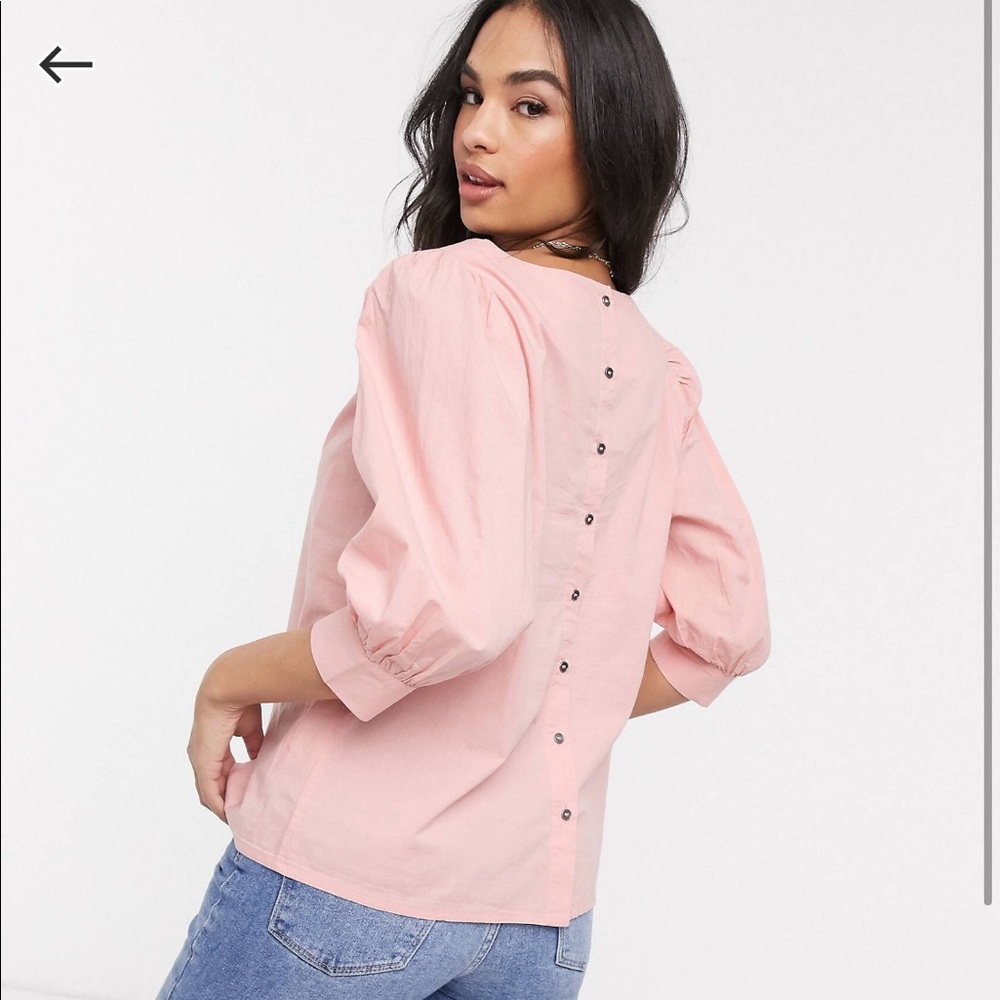 Vila poplin top with puff sleeves and back detail